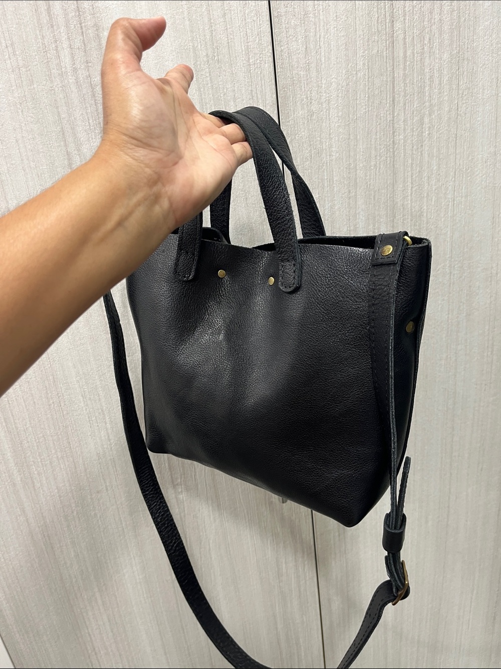 Portland Leather Black Pebbled Leather Mini Tote - Picture 8 of 13